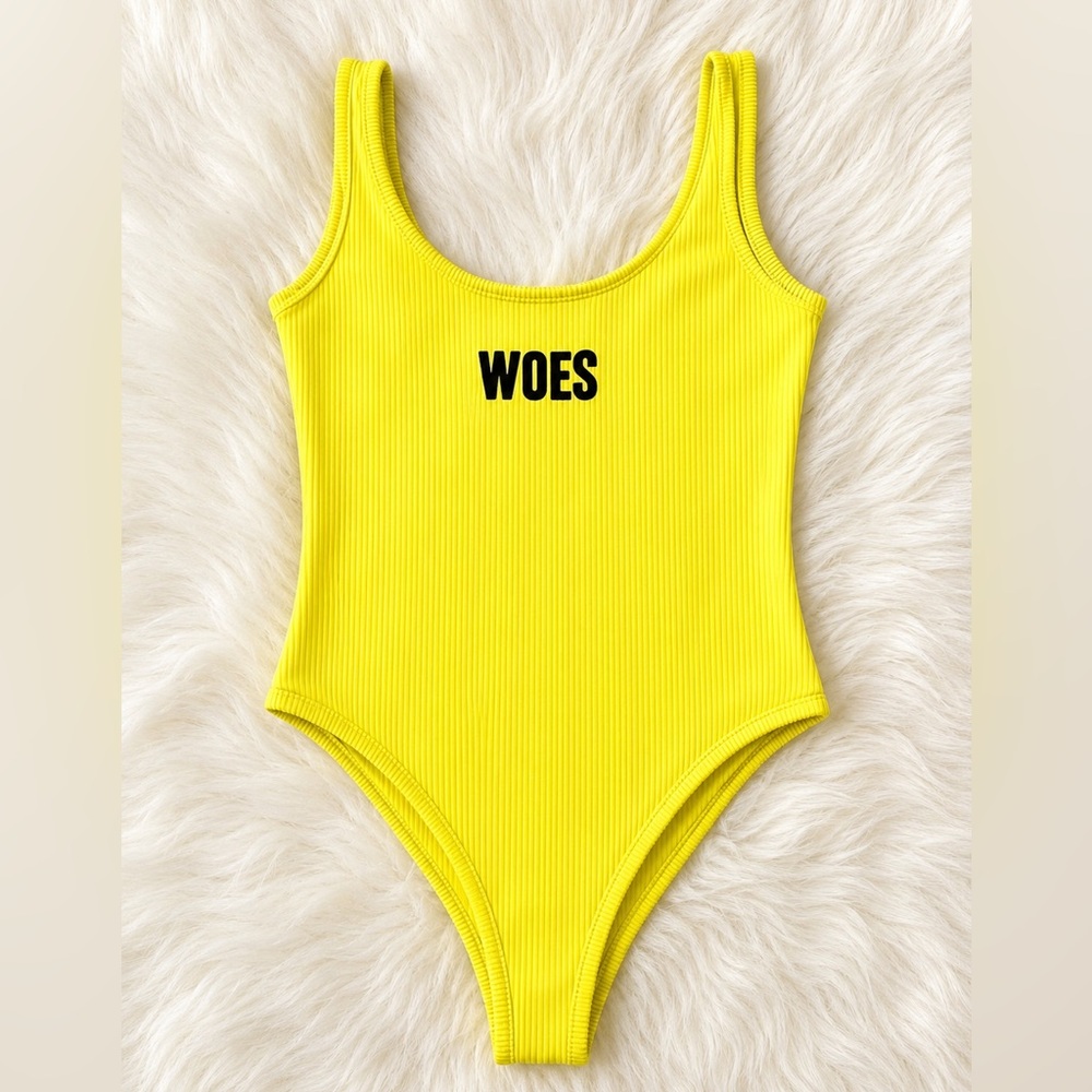 F21 Yellow Woes Bathing Suit One Piece Ribbed Size Medium